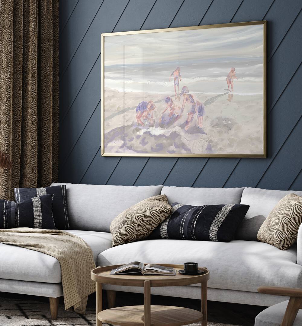 Serene CUZZIES AT THE BEACH painting displayed in a modern living room, perfect for enhancing your decor with BEACH PAINTINGS.