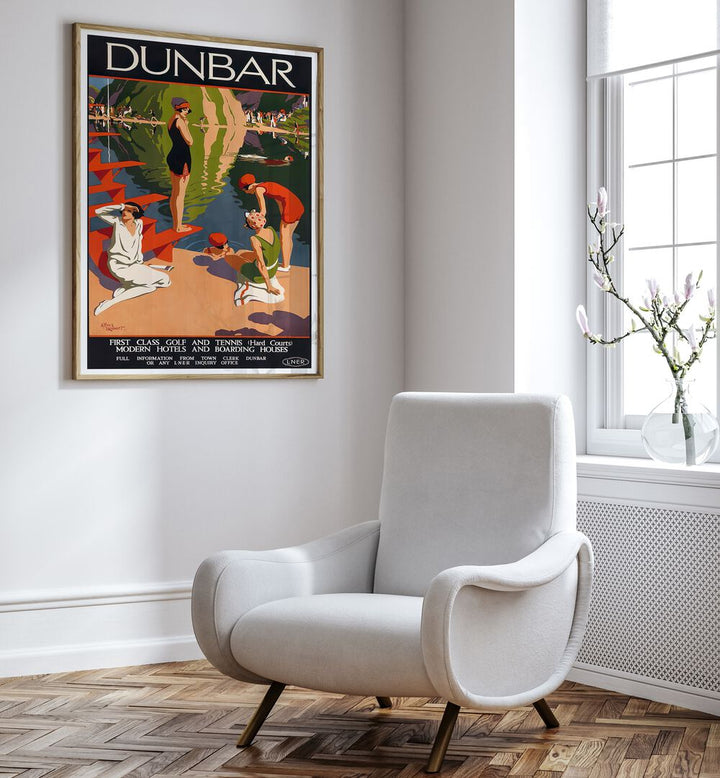 Charming DUNBAR, VINTAGE TRAVEL POSTERS displayed in a modern home, showcasing vibrant nostalgia and timeless design.