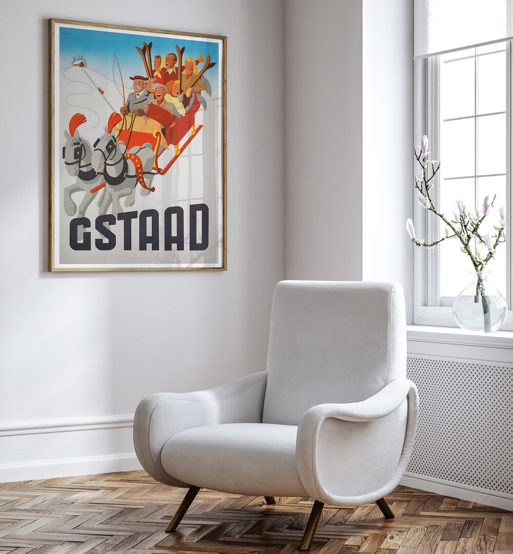 GSTAAD, VINTAGE TRAVEL POSTERS showcase the charm of the Swiss Alps in elegant home decor. Perfect for any space.