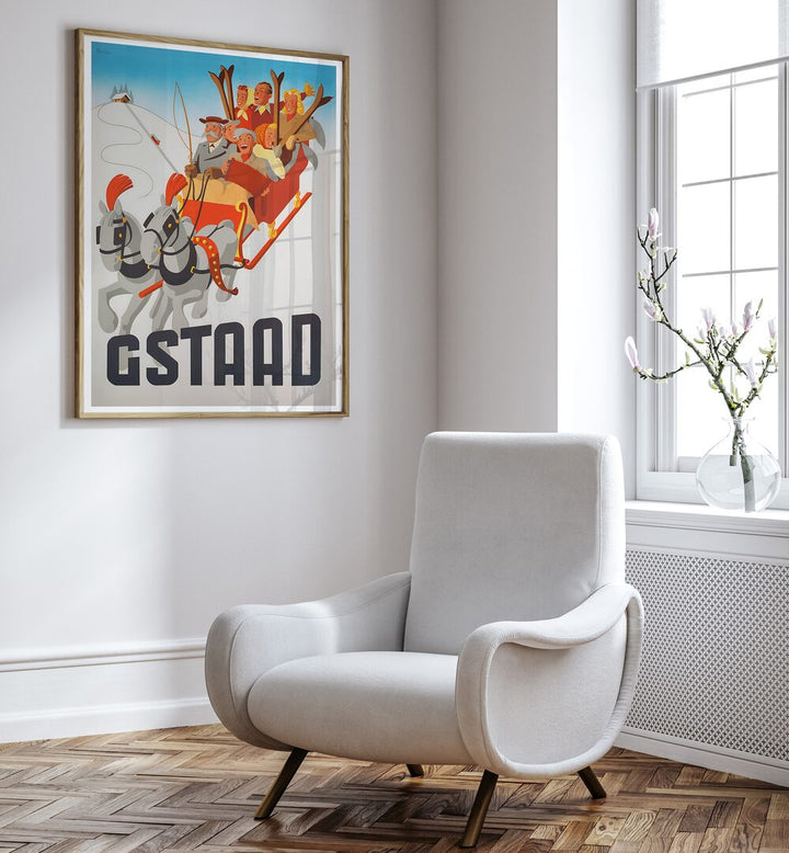 GSTAAD, VINTAGE TRAVEL POSTERS showcase the charm of the Swiss Alps in elegant home decor. Perfect for any space.
