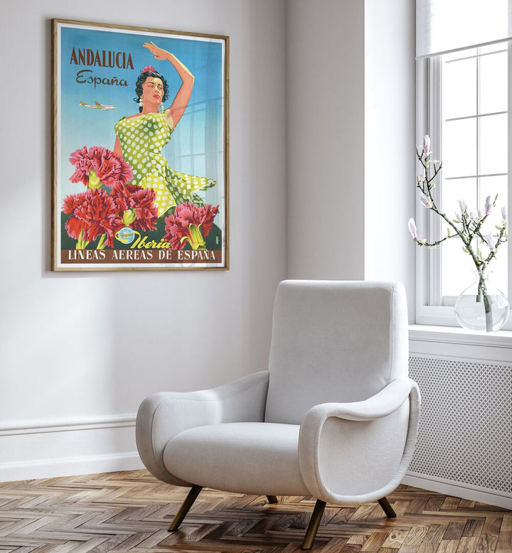 Vintage travel poster showcasing the charm of Andalucía, Spain, perfect for enthusiasts of ANDALUCIA ESPANA, VINTAGE TRAVEL POSTERS.