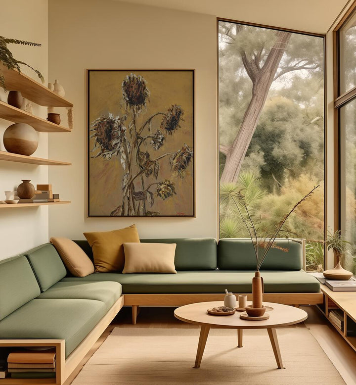 Brighten your space with SUNFLOWER V, FLORAL FLOWER PAINTINGS, enhancing any living room with natural beauty.