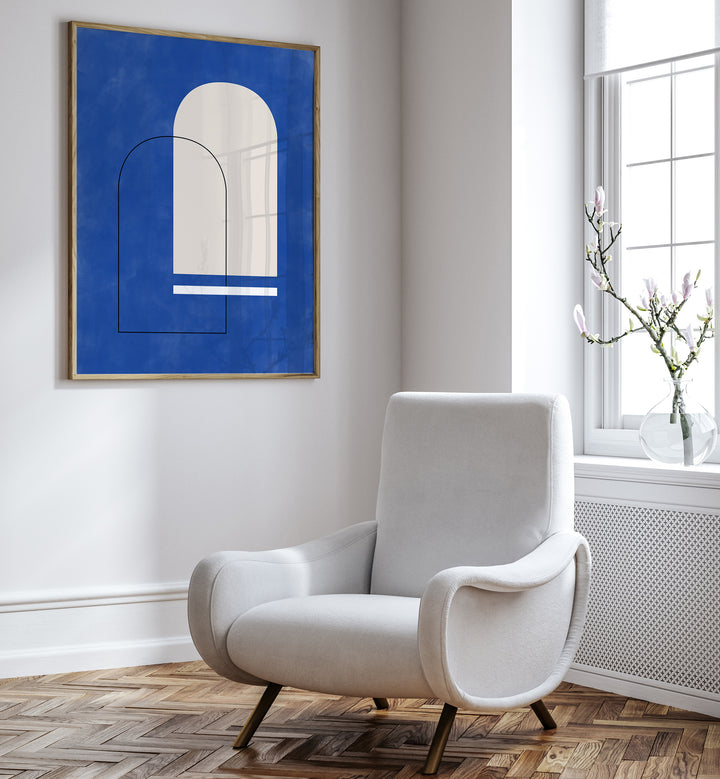 Stylish BLUE ARCHES, GEOMETRIC ART PRINTS by Elena Ristova enhance any space with bold colors and modern design.