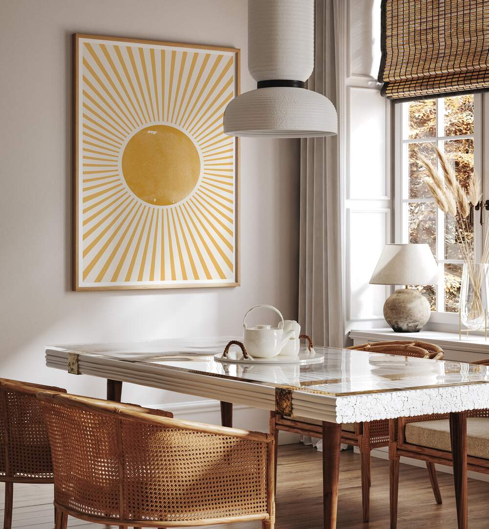 Brighten your space with BOHO SUN, BOHO ART PAINTINGS by The Miuus Studio, perfect for modern elegance and charm.