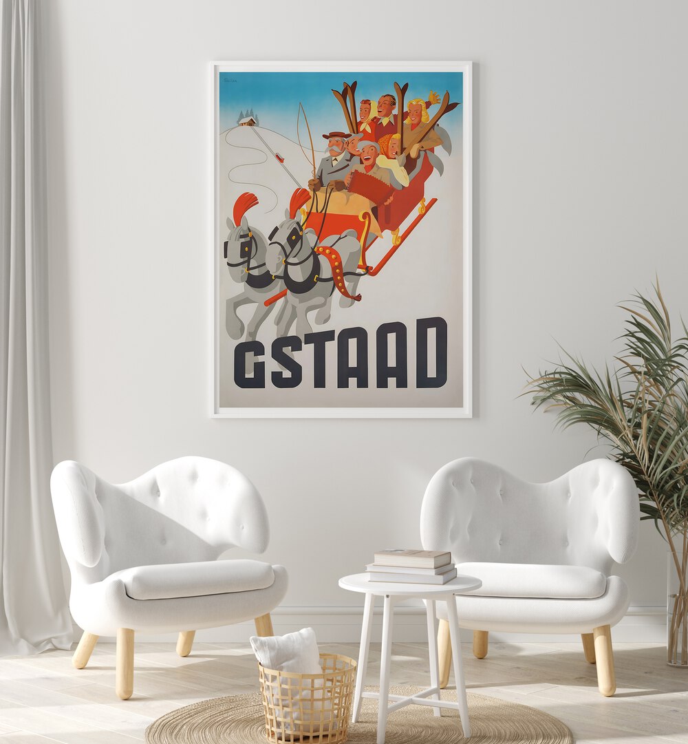 GSTAAD, VINTAGE TRAVEL POSTERS showcase a nostalgic Swiss Alps scene, perfect for enhancing any home decor.