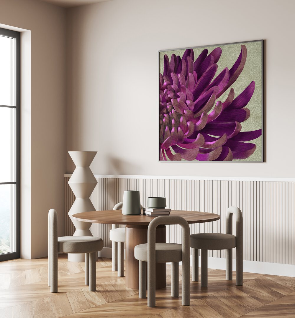 Charming CHRYSANTHEMUM PURPLE, FLORAL FLOWER PAINTINGS brighten modern interiors with vibrant hues and elegance.