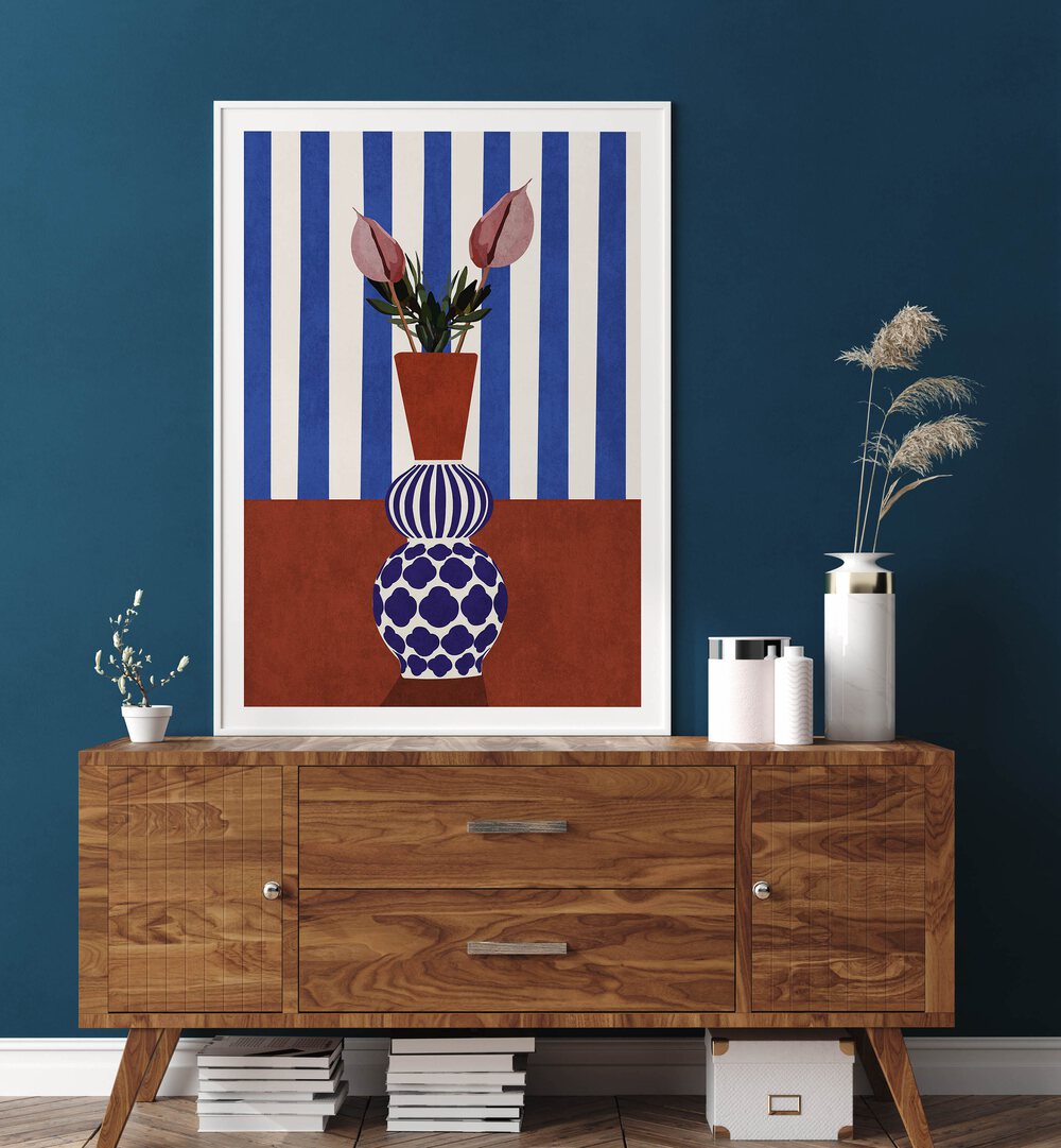 Transform your space with the FLOWER VASE II, BOHO ART PAINTINGS by Emel Tunaboylu, featuring vibrant colors and style.
