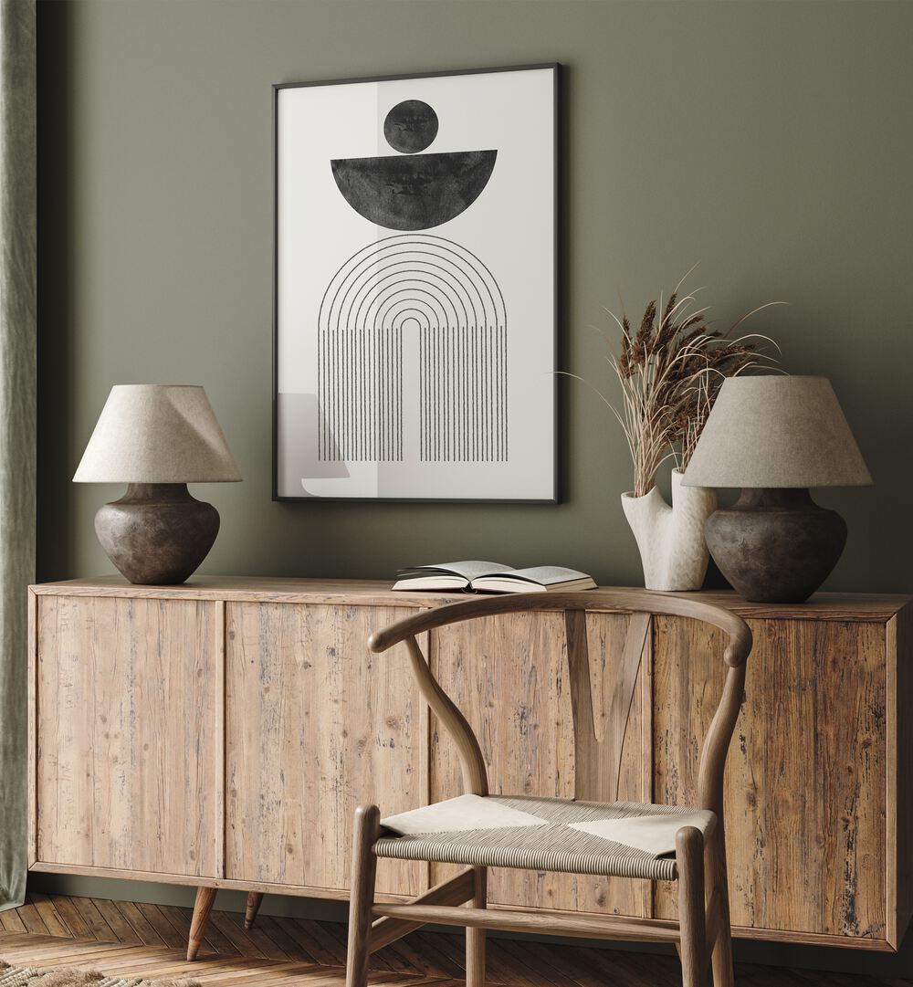 Stylish interior featuring ARCH COMPOSITION VI, BOHO ART PAINTINGS by MIUUS Studio, enhancing modern decor elegance.