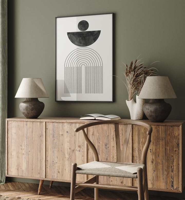 Stylish interior featuring ARCH COMPOSITION VI, BOHO ART PAINTINGS by MIUUS Studio, enhancing modern decor elegance.