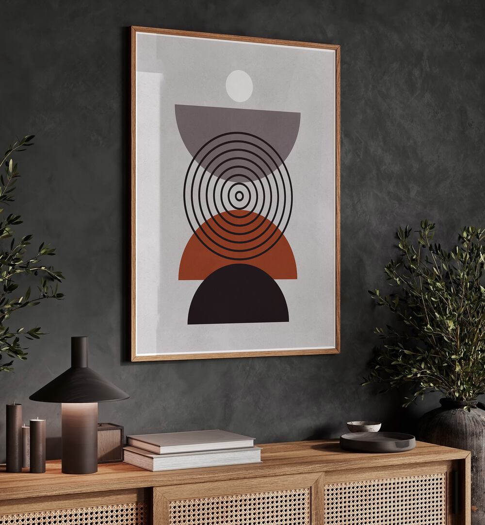 Stylish LINES AND CIRCLES XI, BOHO ART PAINTINGS displayed in a modern setting, enhancing creative decor.