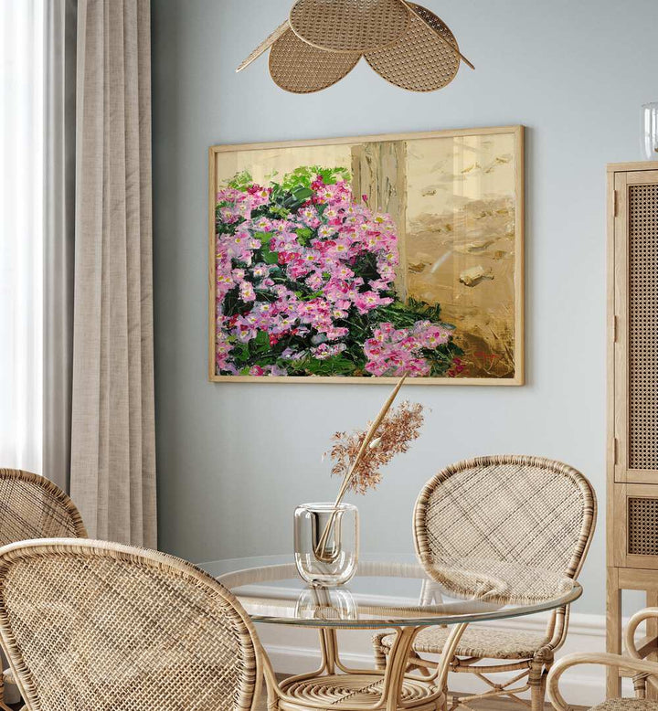 Vibrant WILD CHRYSANTHEMUM CANVAS, FLORAL FLOWER PAINTINGS, enhancing a cozy dining space with natural beauty.