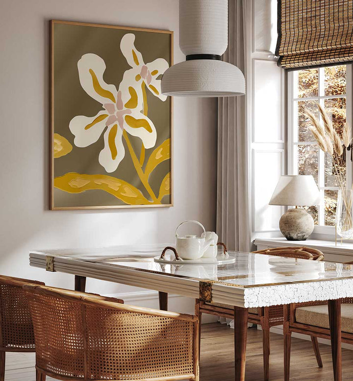 TWO GOLDEN BLOOMS , FLORAL FLOWER PAINTINGS