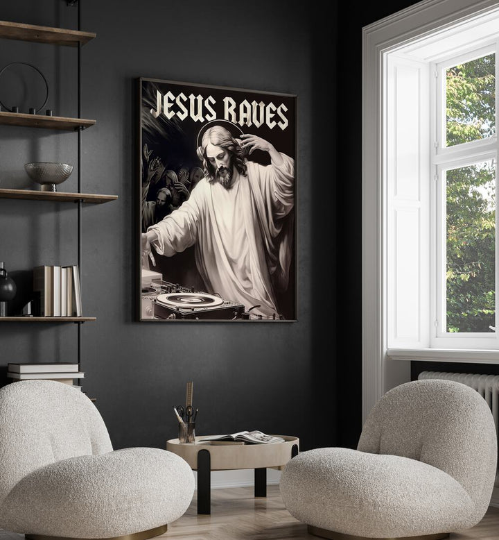 Transform your space with JESUS RAVES, ALTERED ART PRINTS by Dikhotomy, a unique blend of creativity and modern art.