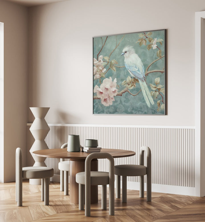 Elegant CHINOISERIE BIRD V, ANIMAL PAINTINGS by Andrea Haase enhances modern decor with vibrant wildlife art.