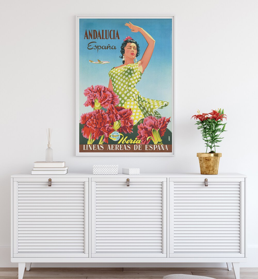 Colorful ANDALUCIA ESPANA, VINTAGE TRAVEL POSTERS showcasing southern Spain's charm and vibrant culture for your decor.