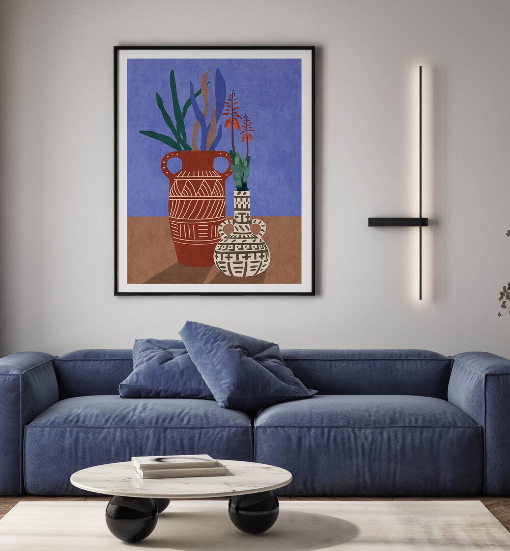 Elegant FLOWER VASE III, BOHO ART PAINTINGS by Emel Tunaboylu, enhancing modern decor with vibrant colors.