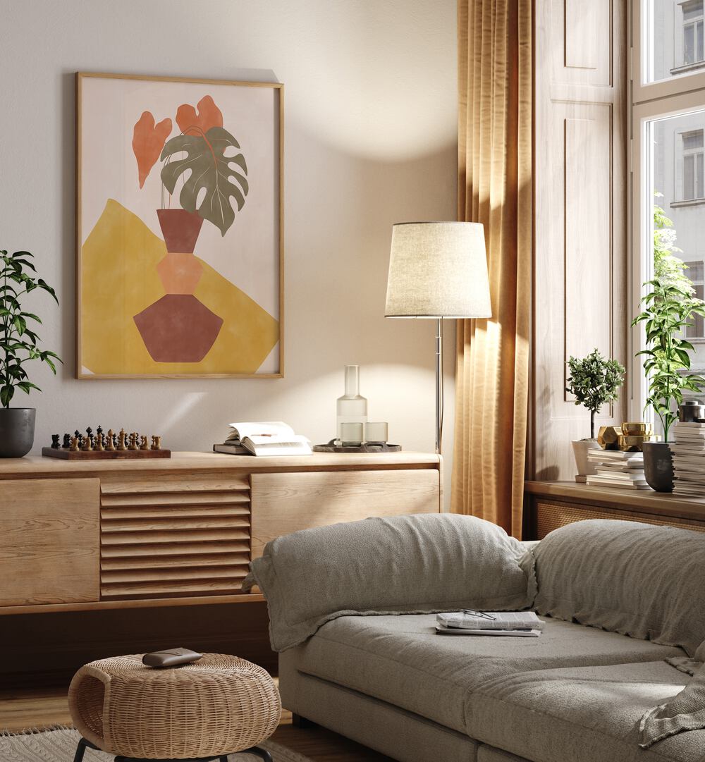 Transform your space with the BROWN FLOWER POT, BOHO ART PAINTINGS by Elena Ristova, showcasing nature's beauty.