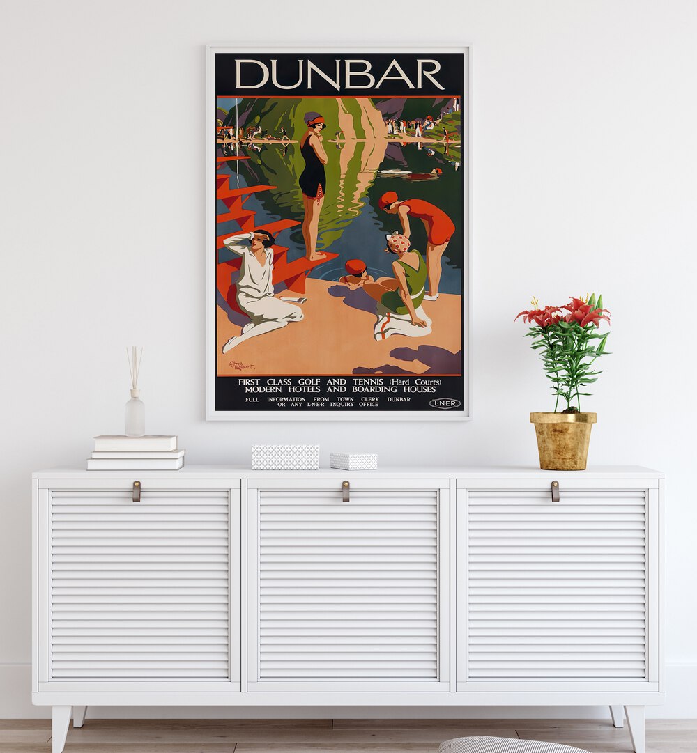 DUNBAR, VINTAGE TRAVEL POSTERS showcase vibrant retro designs, perfect for lovers of classic travel nostalgia.