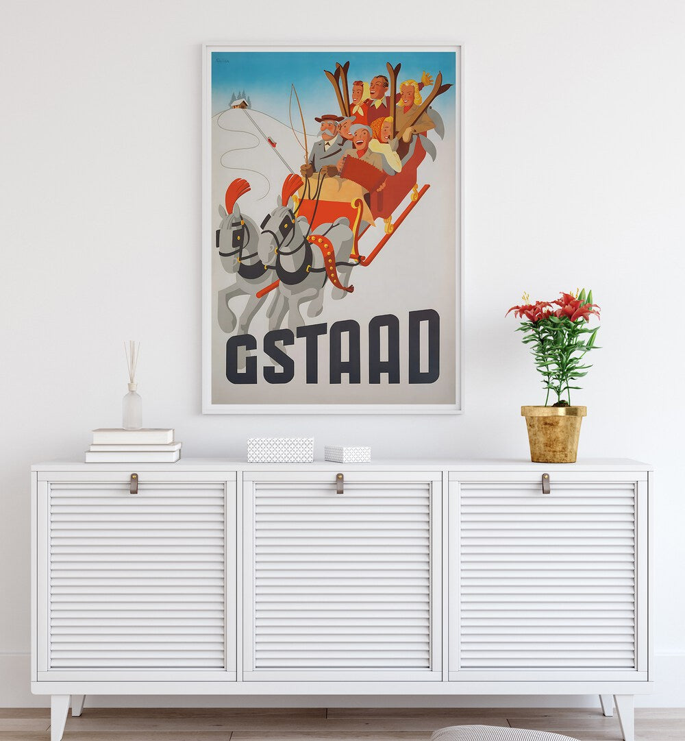 GSTAAD, VINTAGE TRAVEL POSTERS showcase the charm of the Swiss Alps, perfect for enhancing any home decor.