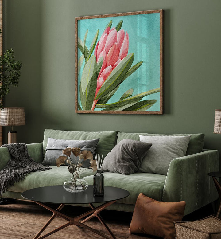 Beautiful KING PROTEA, FLORAL FLOWER PAINTINGS, showcasing elegance and charm in a stylish room setting.