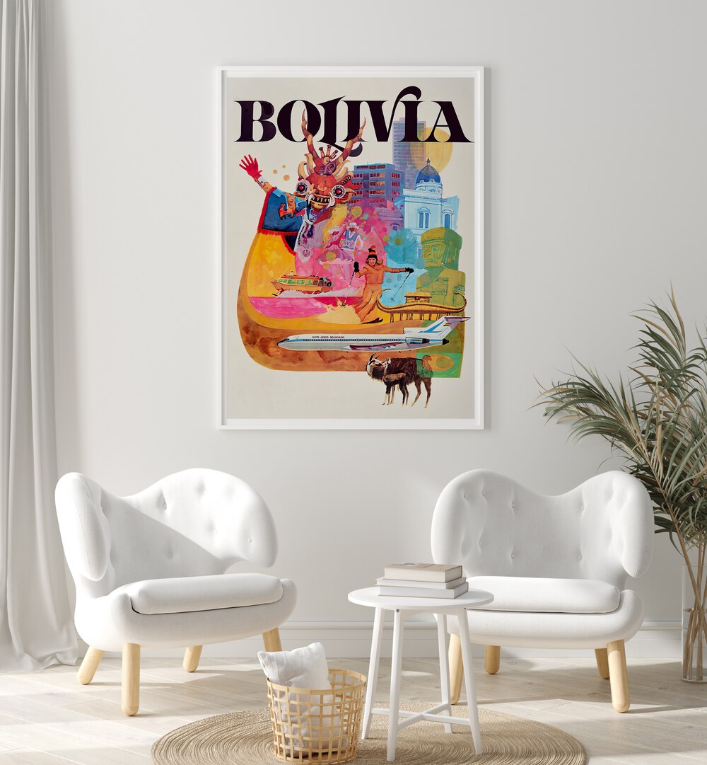 Colorful BOLIVIA, VINTAGE TRAVEL POSTERS showcasing cultural heritage and landscapes for home decor.