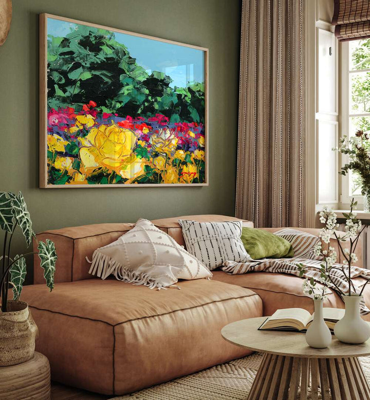 Bright and vibrant WILD ROSE CANVAS, FLORAL FLOWER PAINTINGS, enhancing cozy living spaces with floral beauty.