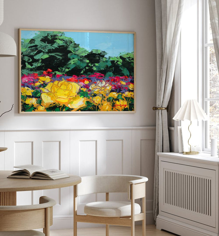 Vibrant WILD ROSE CANVAS, FLORAL FLOWER PAINTINGS brightening a stylish room with colorful blooms. Perfect for decor!