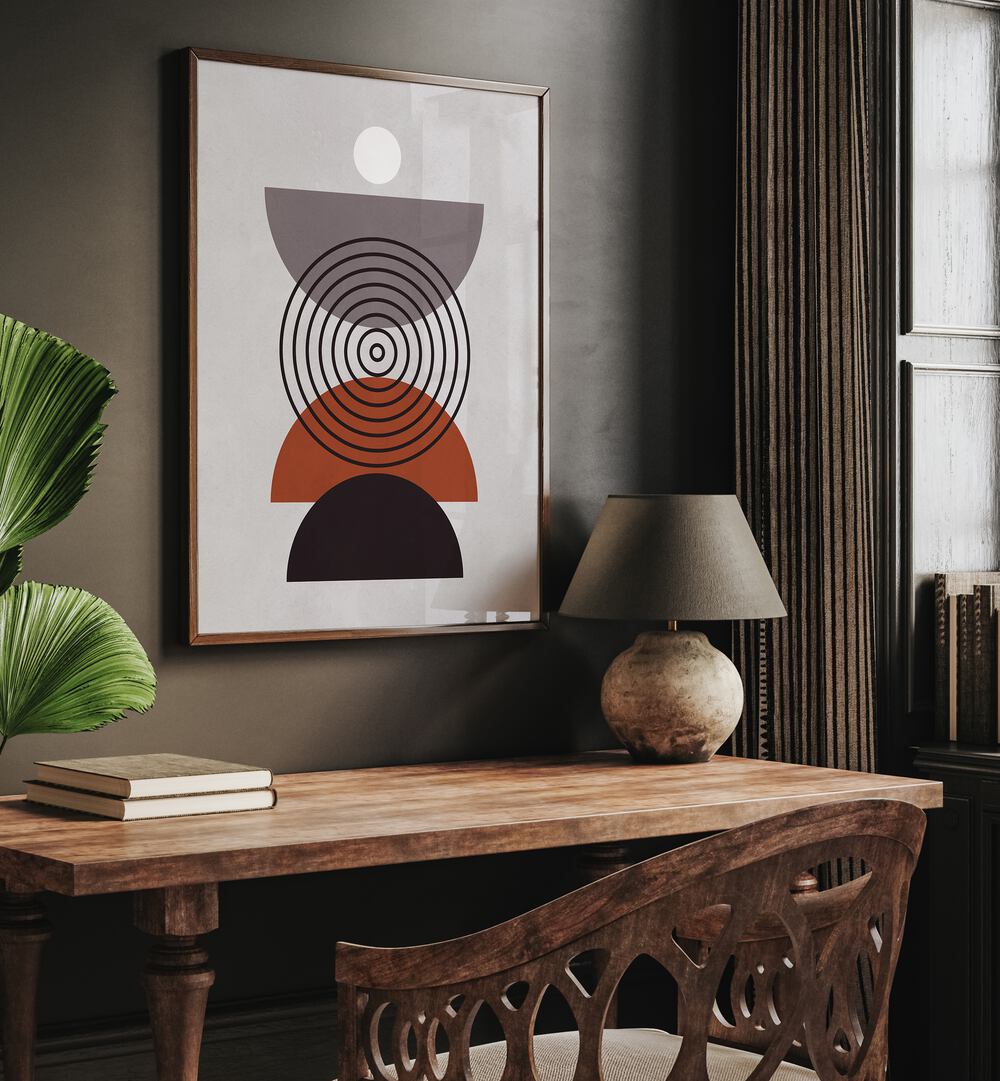 Stylish LINES AND CIRCLES XI, BOHO ART PAINTINGS, enhancing creative spaces with modern geometric design.