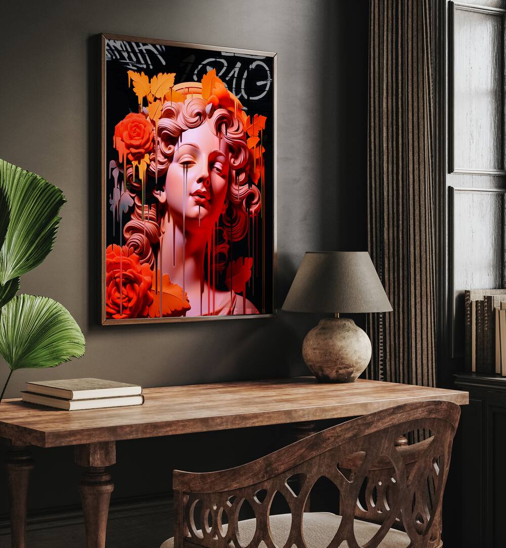 VANDAL PERSEFONE, ALTERED ART PRINTS by DIKHOTOMY showcases vibrant creativity in a stunning interior setting.