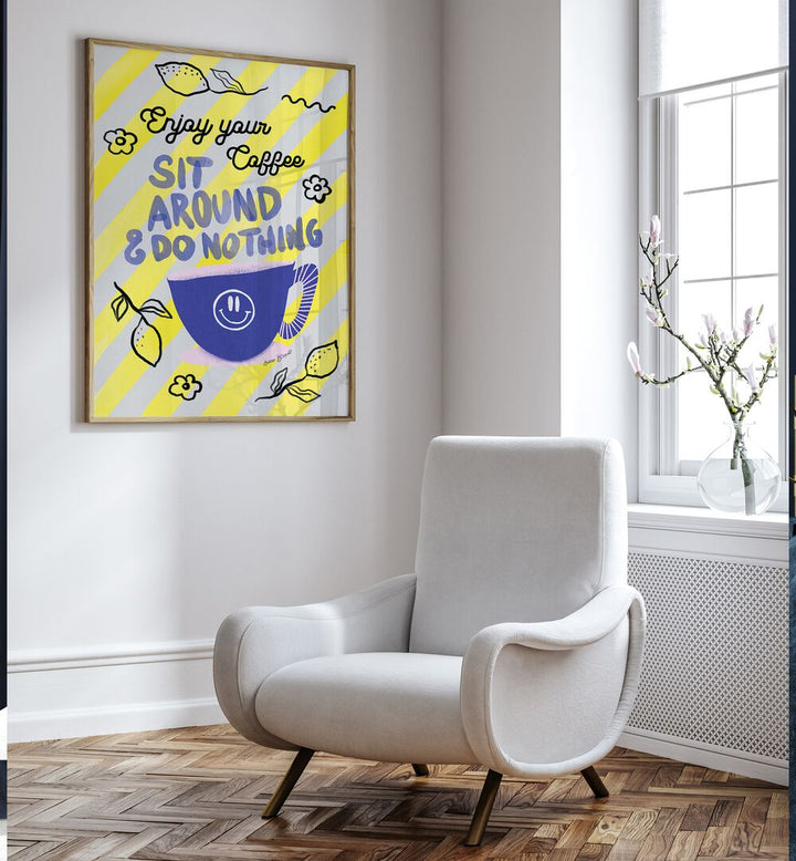 Bright and cheerful ENJOY COFFEE, QUOTES AND TYPOGRAPHY POSTERS adorn a modern room, inspiring coffee lovers daily.