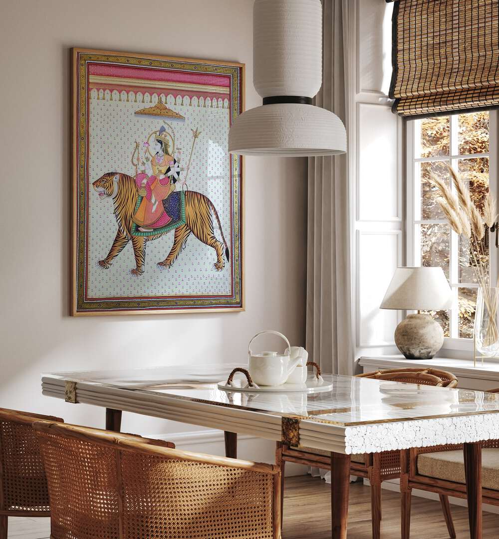 Transform your space with MAA DURGA, INDIAN ART PAINTINGS, showcasing vibrant colors and divine essence.