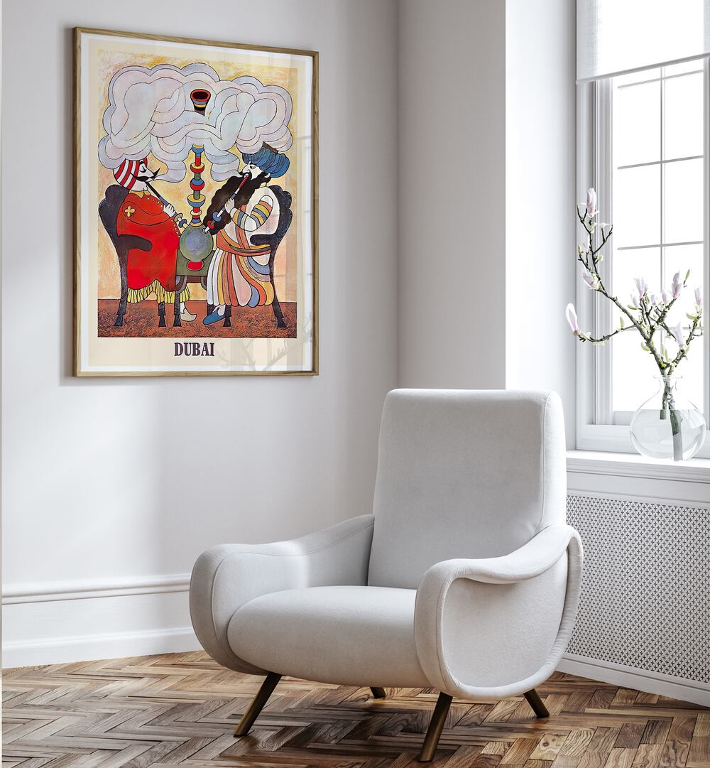 Colorful DUBAI I, VINTAGE TRAVEL POSTERS adorn the wall, adding nostalgia and elegance to your living space.