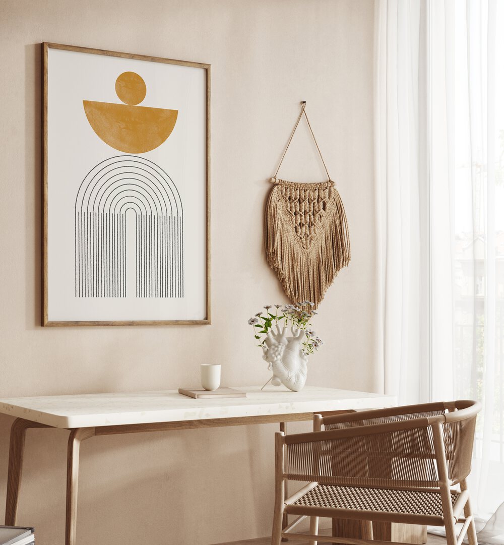Stylish workspace featuring ARCH COMPOSITION VII, BOHO ART PAINTINGS by THE MIUUS STUDIO, enhancing modern elegance.