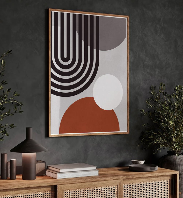 Beautiful LINES AND CIRCLES XII, BOHO ART PAINTINGS displayed in a stylish living space, showcasing modern geometric design.