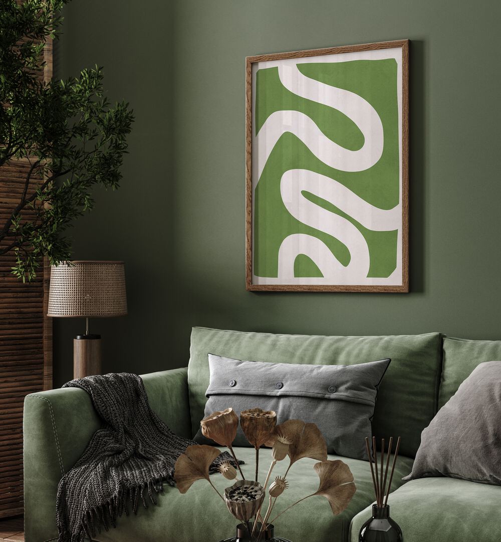Bright green and white design showcases EXPRESSIVE LINES II, ABSTRACT PAINTINGS, enhancing artistic expression in any space.