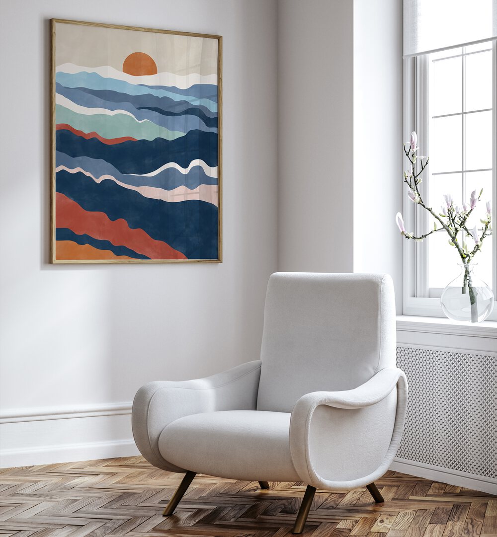 Stunning ABSTRACT TERRACOTTA & BLUE landscape painting by Elena Ristova, perfect for modern home decor.