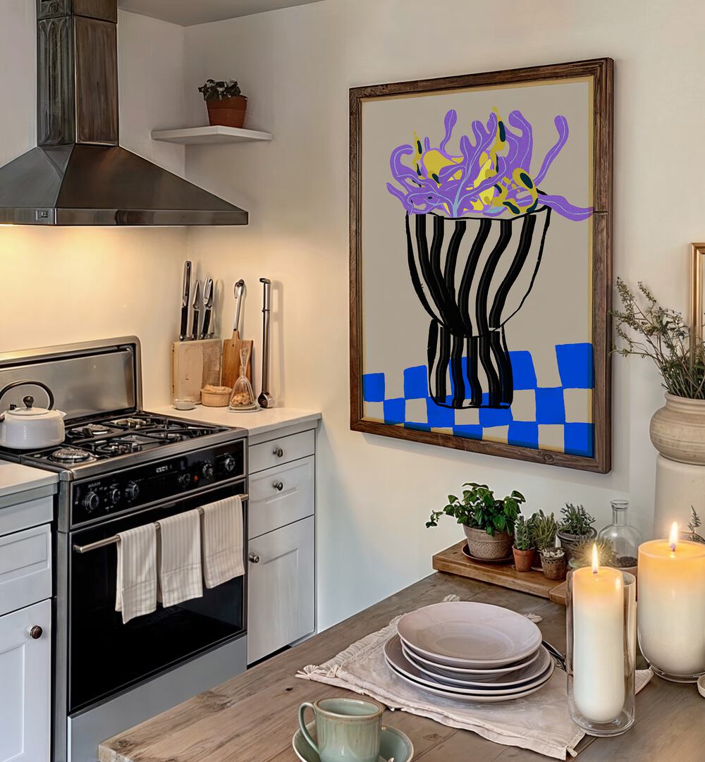 Modern vase showcasing abstract paintings, perfect for enhancing stylish home décor and sparking conversation.