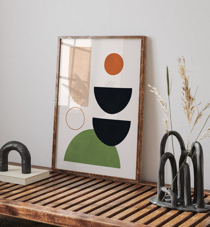 Colorful "EXPRESSIVE CIRCLES X, BOHO ART PAINTINGS" framed artwork enhances creative spaces with modern design.