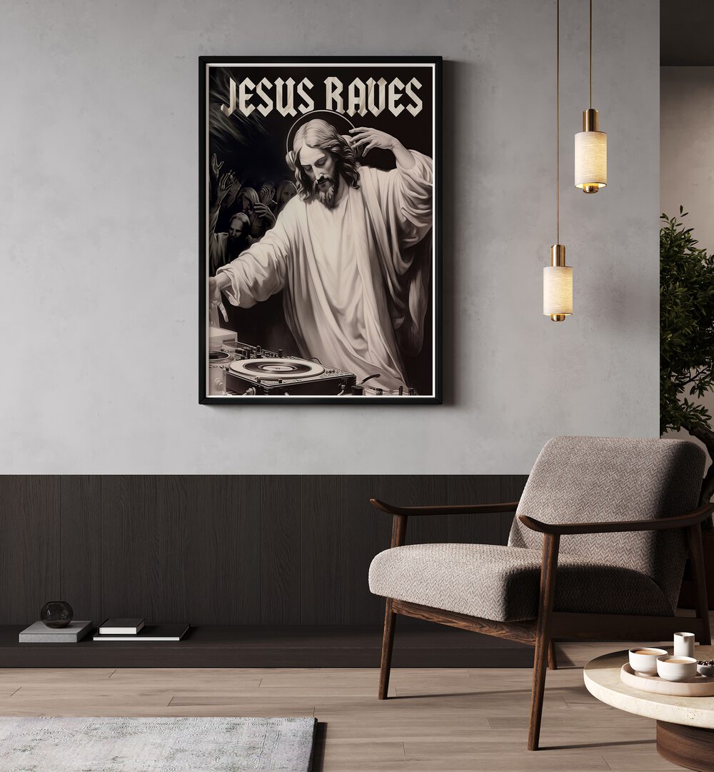 Stunning JESUS RAVES, ALTERED ART PRINTS by Dikhotomy, perfect for transforming your living space with creativity.