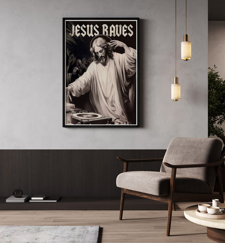 Stunning JESUS RAVES, ALTERED ART PRINTS by Dikhotomy, perfect for transforming your living space with creativity.