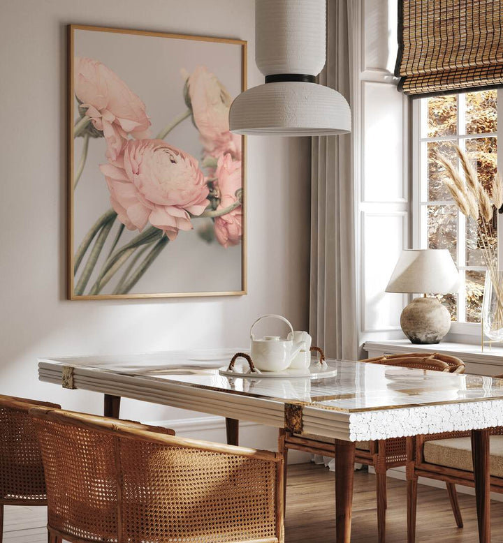 Elegant ROSE III, FLORAL FLOWER PAINTINGS showcased in a stylish interior, enhancing any living space beautifully.