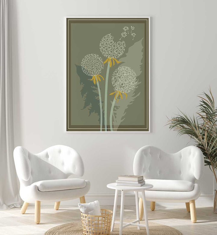 Stylish DANDELION II, FLORAL FLOWER PAINTINGS brightening up a modern living space with vibrant colors and elegance.