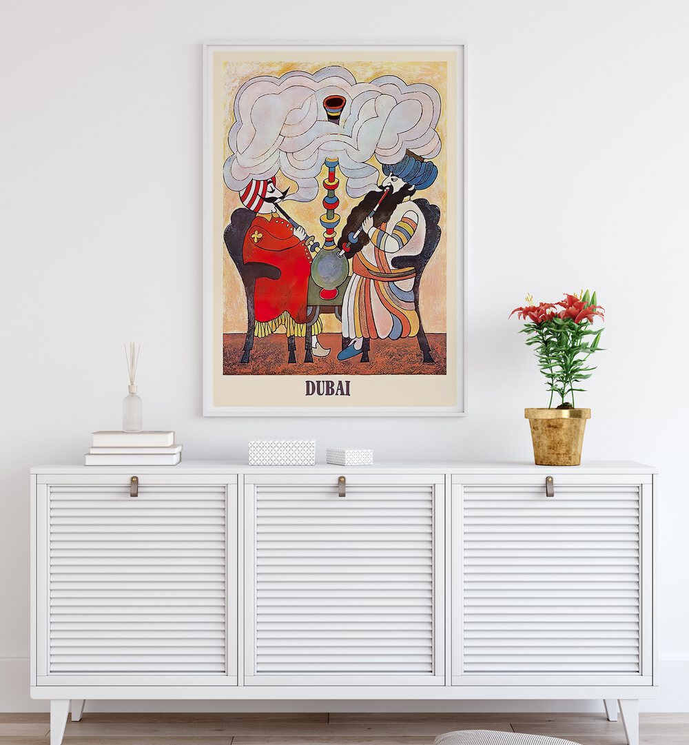 Colorful DUBAI I, VINTAGE TRAVEL POSTERS featuring iconic characters, perfect for adding elegance to any space.