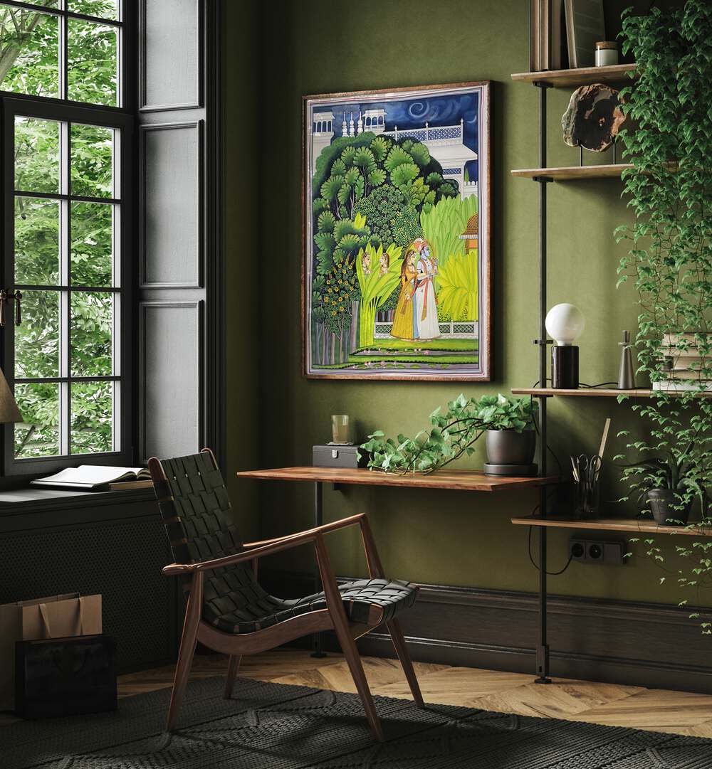 Exquisite RADHA KRISHNA, INDIAN ART PAINTINGS enhancing a stylish living space with divine love and vibrant colors.
