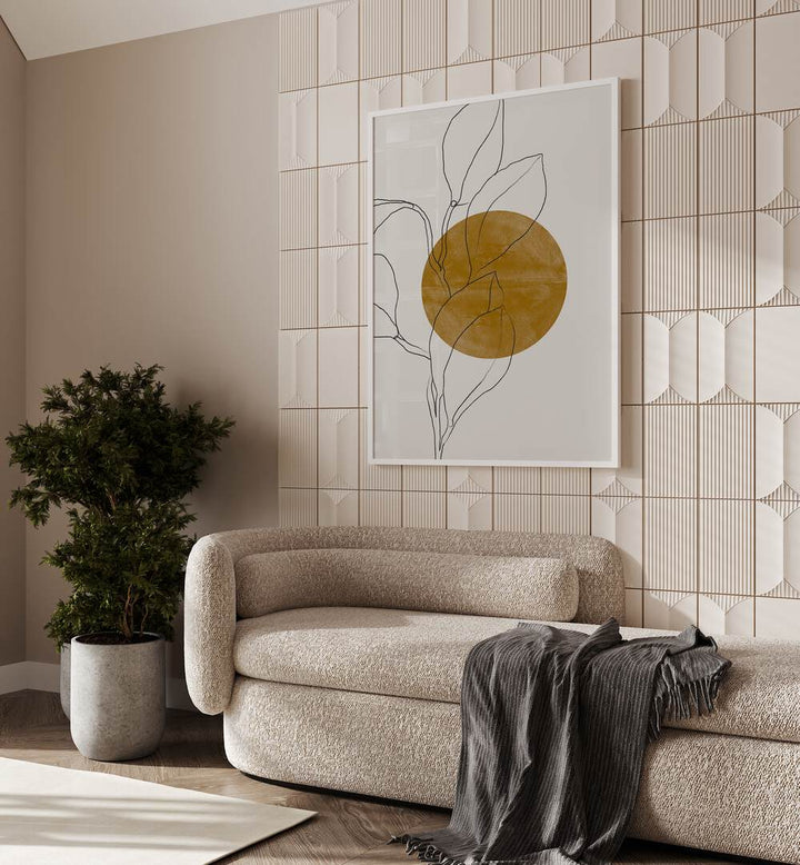 Stylish living room featuring FLOWER AND SUN, BOHO ART PAINTINGS from MIUUS Studio, adding elegance to your space.