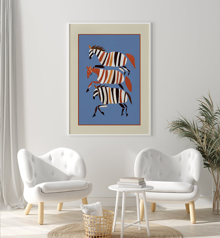 STRIPED RUNNING HORSES , BOHO ART PAINTINGS
