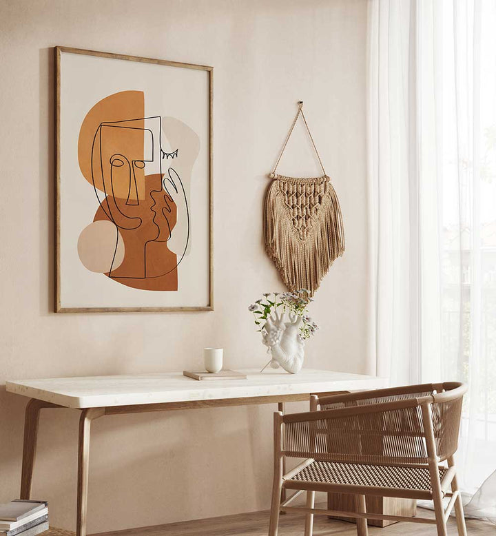 ABSTRACT CLAY FACES I , BOHO ART PAINTINGS