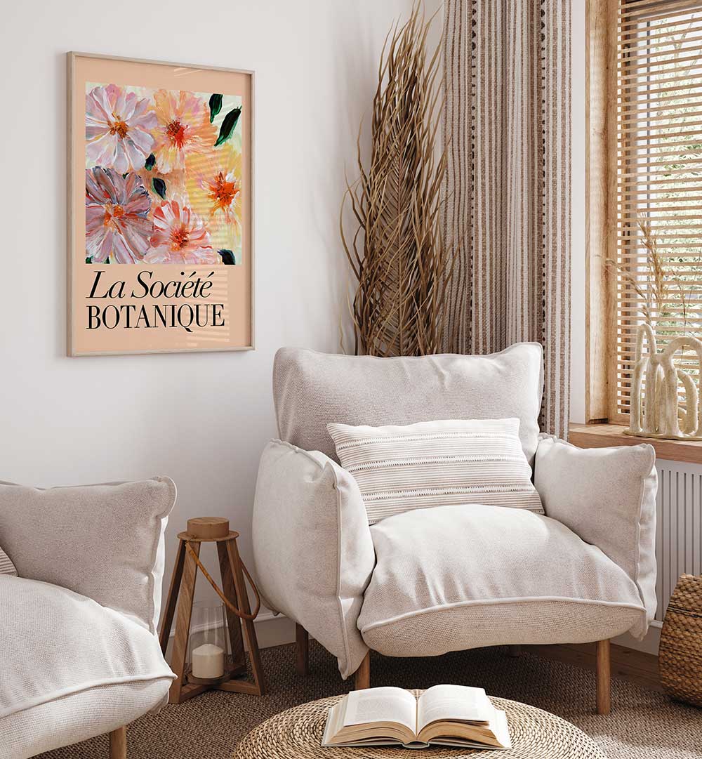 Brighten your home with BOTANIQUE PEACH, FLORAL FLOWER PAINTINGS, showcasing soft peach tones and vibrant hues.