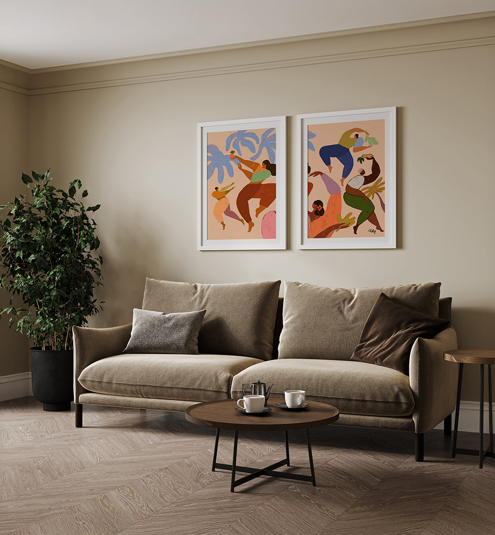 DANCE OF JOY , SET OF 2 PAINTINGS