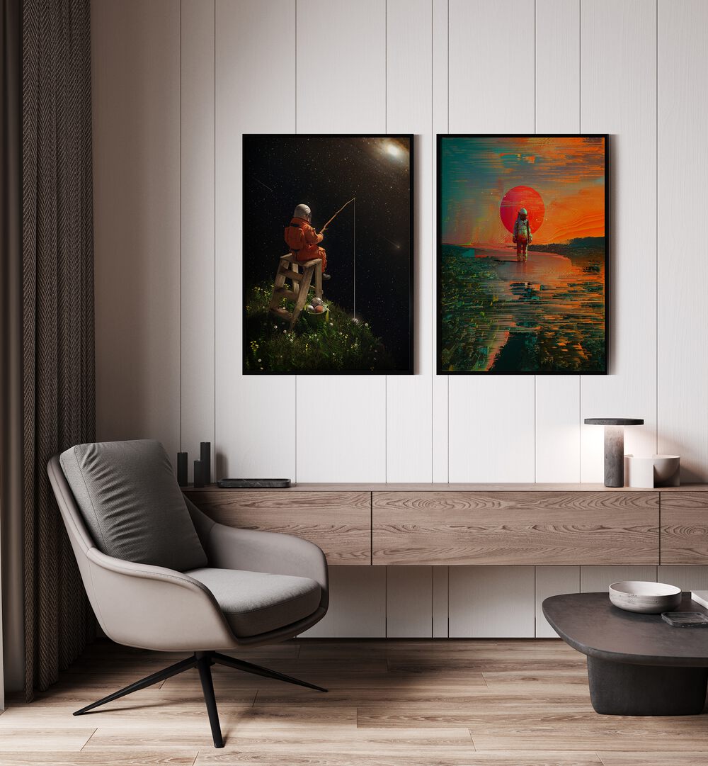 Transform your space with the COSMIC JOURNEYS SET, SET OF 2 PAINTINGS, blending imagination and cosmic energy.
